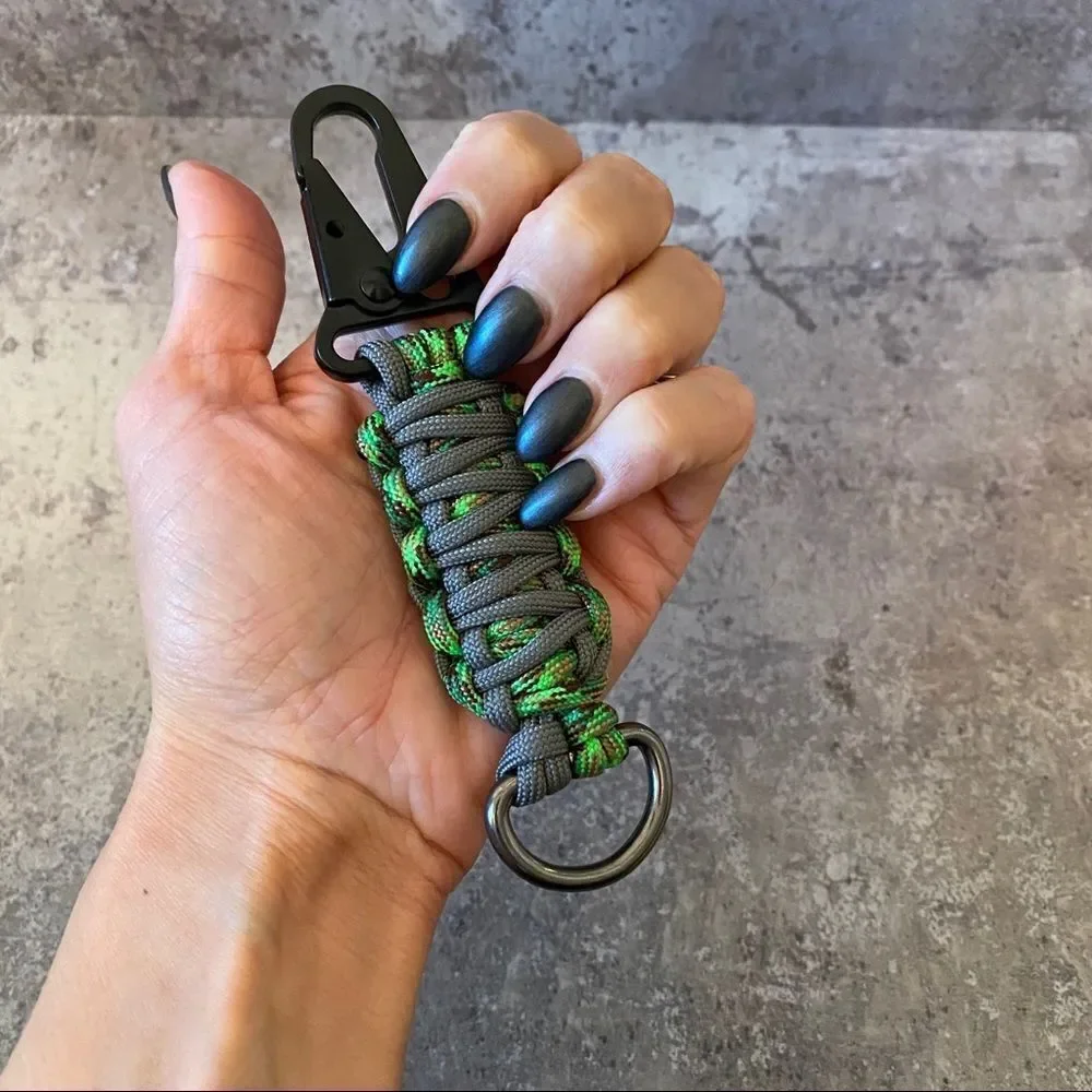 Paracord Keychain Handmade USA Unisex Sporty King Cobra Green Grey NEW
